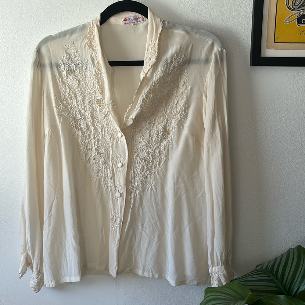 Vintage Embroidered Silk Blouse